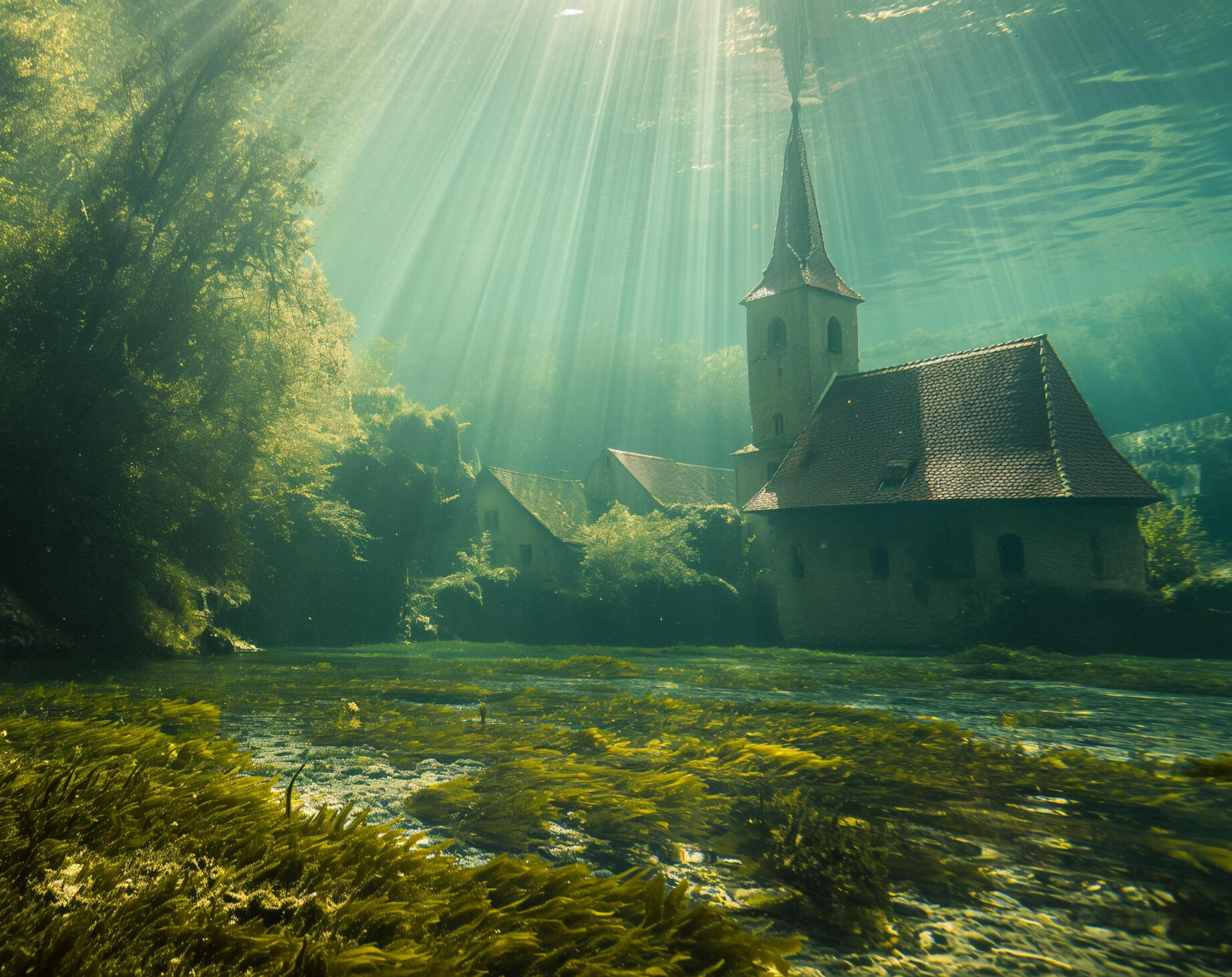 Ein Dorf unter Wasser.