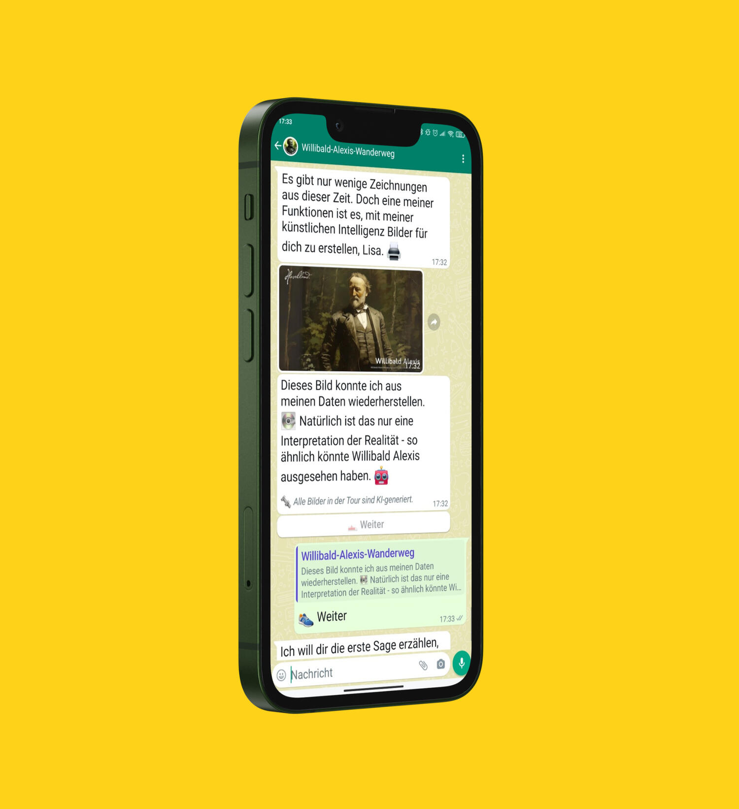 Ein Smartphone, auf dem ein WhatsApp Verlauf zu sehen ist.
